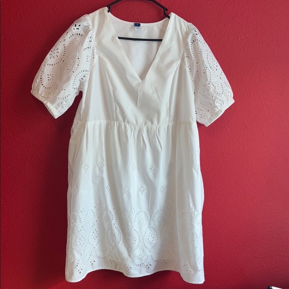 Old Navy Cream V-Neck Puff Sleeve Midi Dress - Picture 6 of 11